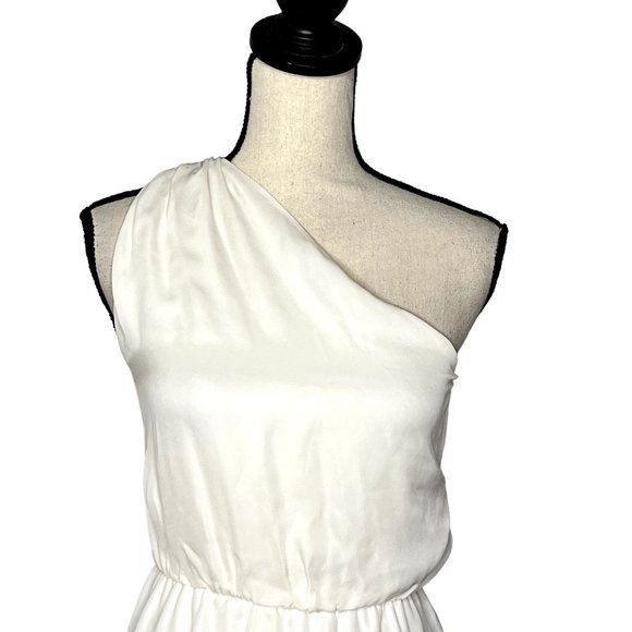 Alice + Olivia White One Shoulder 100% Silk Fitted Waist Mini Linds Dress Sz XS - Picture 2 of 9